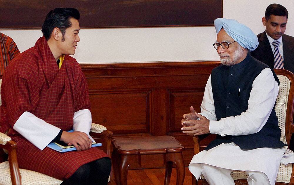 Prime Minister Manmohan Singh with King of Bhutan, Jigme Khesar Namgyel Wangchuck during a meeting in New Delhi.