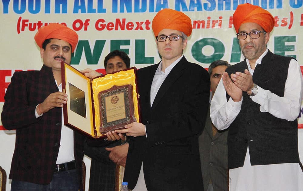J&K Chief Minister Omar Abdullah during a convention on Future of Genext Kashmiri Pandits organized by Youth All India Kashmiri Samaj (YAIKS) in Jammu.