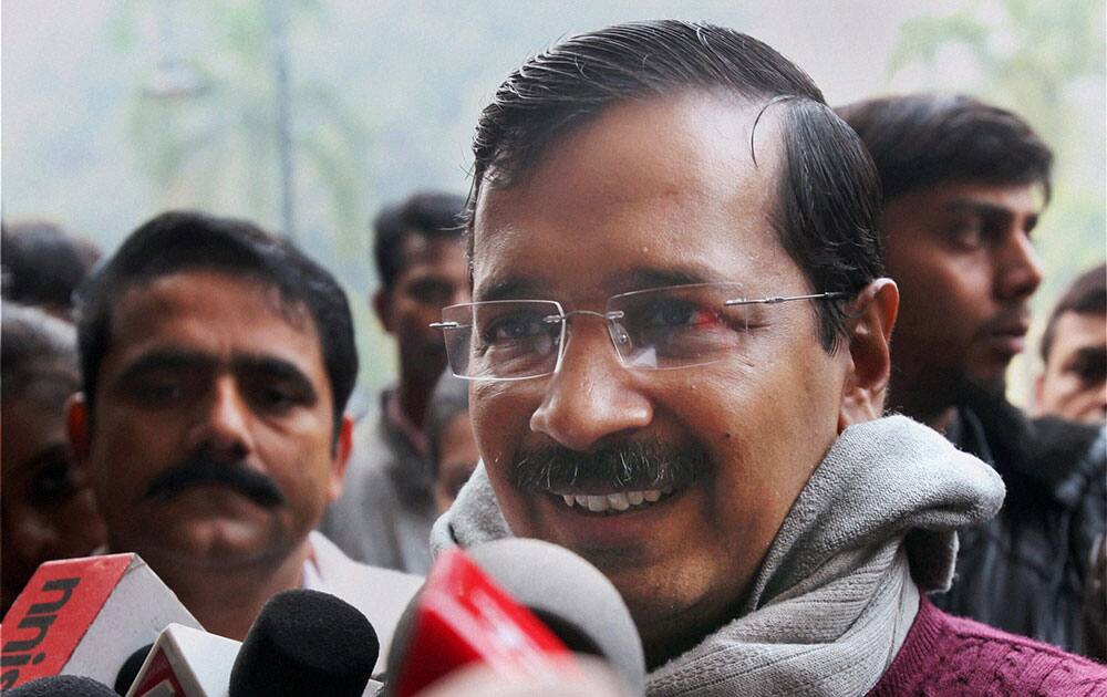 Delhi Chief Minister Arvind Kejriwal speaking during the second day of the party`s National Executive meeting in New Delhi.