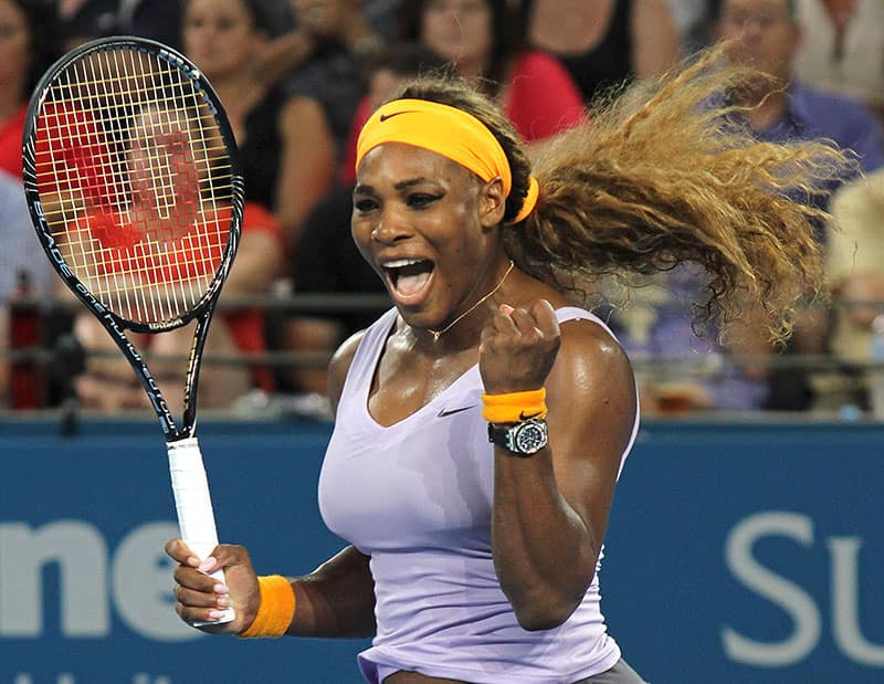 Serena Williams of the US celebrates after winning the women`s singles final match against Victoria Azarenka of Belarus 6-4, 7-5 during the Brisbane International tennis tournament in Brisbane, Australia.