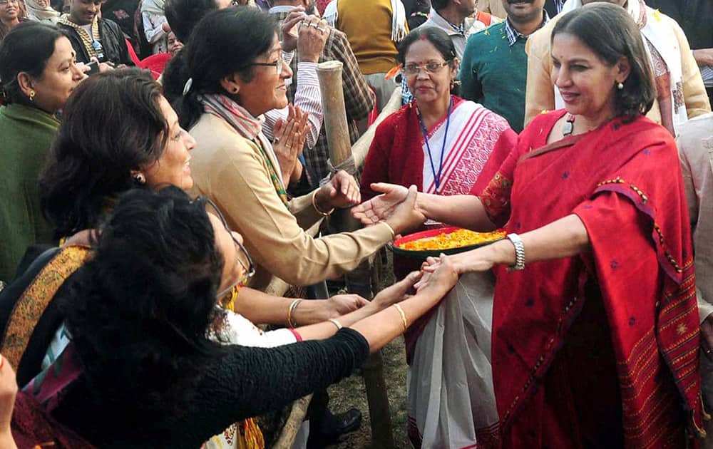 Locals greet actor Shabana Azmi during the 17th Banga Sanskriti Utasav at Nadia district in West Bengal.