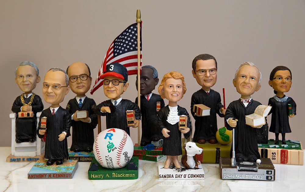 This photo shows bobblehead dolls representing Supreme Court Justices, in Washington. They are some of the rarest bobblehead dolls ever produced.