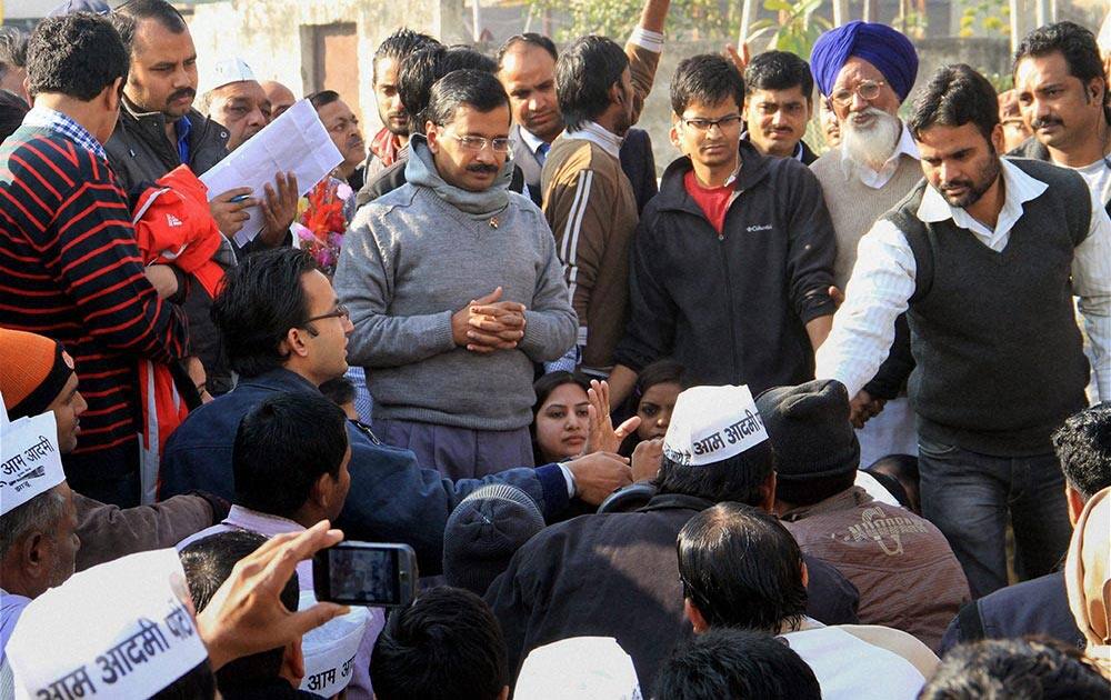 AAP Convener Arvind Kejriwal meets people during the Janta Darbar at party office at Kaushambi in Ghaziabad.