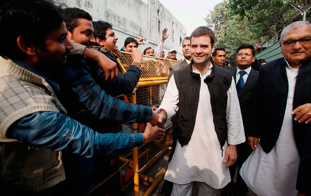 Congress Vice President Rahul Gandhi meets people of Jat community at his residence in New Delhi.