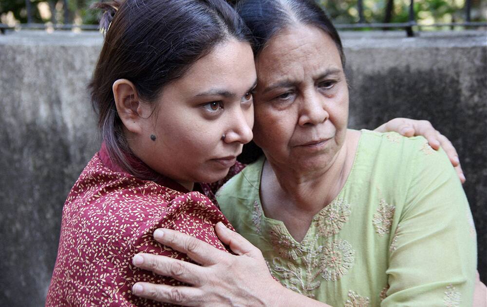 Sunil James`s wife Aditi and mother during an interaction with the media at their resident in Mumbai on Thursday. James, jailed in Togo in July, has been released and is expected to arrive India by Friday.