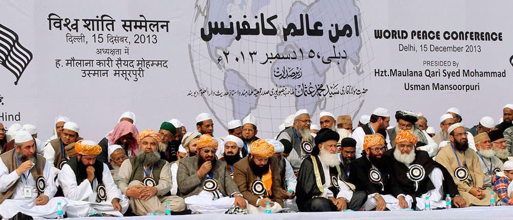 Religious leaders of India, Pakistan and other countries take part in the World Peace conference at Ramlila Ground in New Delhi.