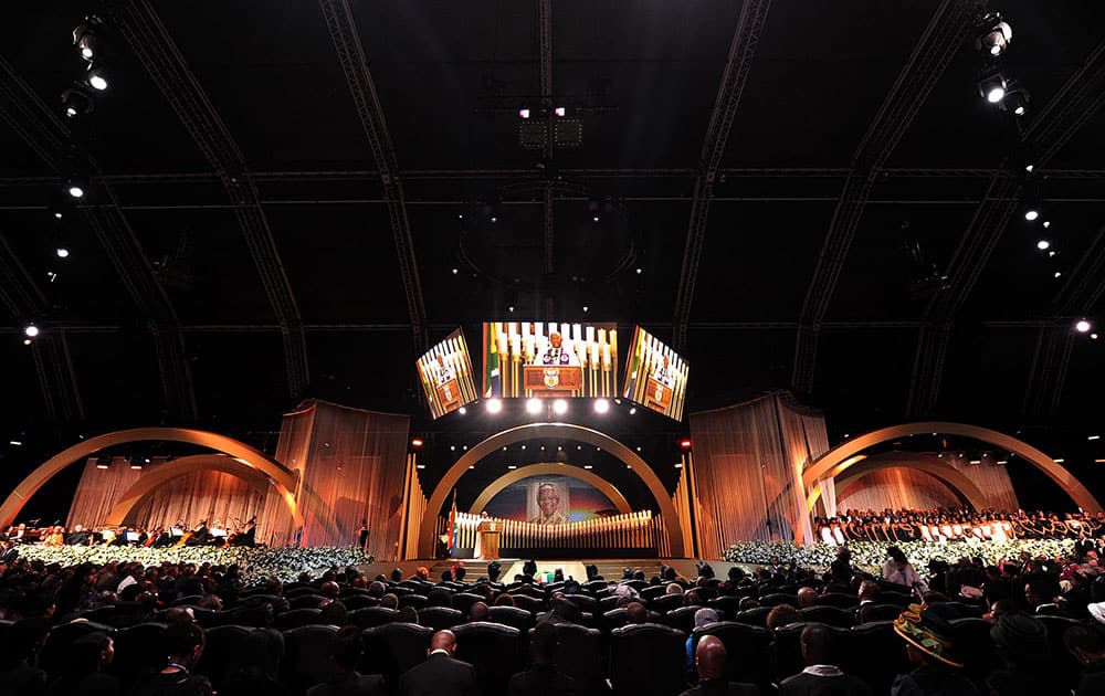 General view of the makeshift tent where the funeral service for former South African president Nelson Mandela is taking place in Qunu, South Africa.