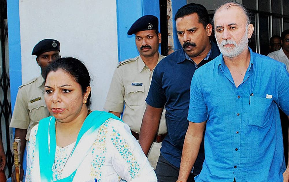 Tehelka magazine founder editor Tarun Tejpal coming out of district and sessions court in Panaji on Wednesday. The court today remanded Tejpal to 12-day judicial custody in the case of alleged sexual assault of a junior woman colleague.