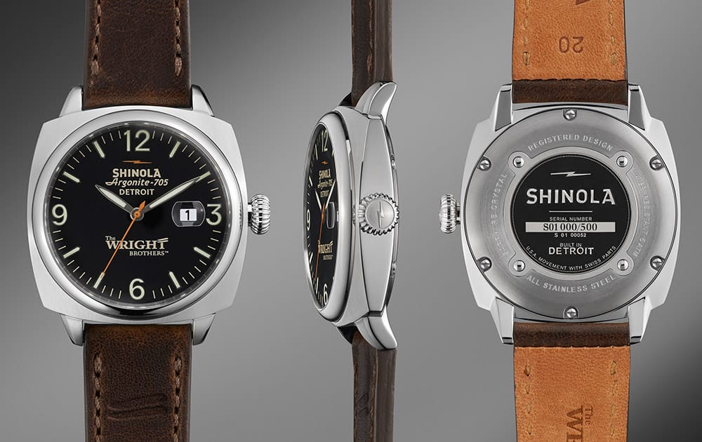 This photo provided by Shinola shows limited-edition Wright brothers watches for sale online as well as at its stores in Detroit and New York starting on Tuesday, Dec. 10, 2013.