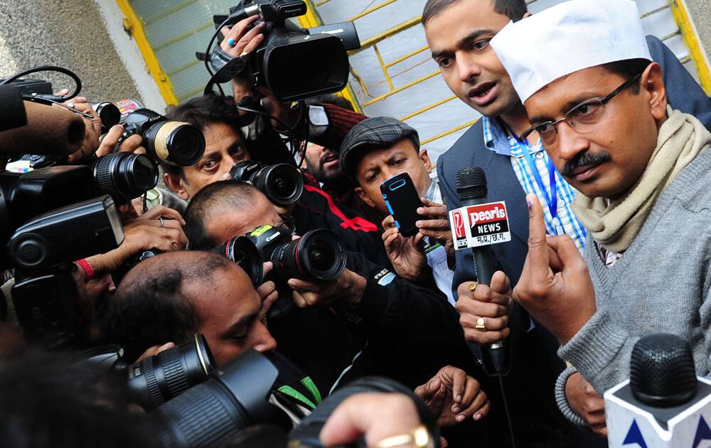 AAP convener Arvind Kejriwal after casting vote for Delhi Assembly elections, at a polling booth in New Delhi. Pic Courtesy- DNA