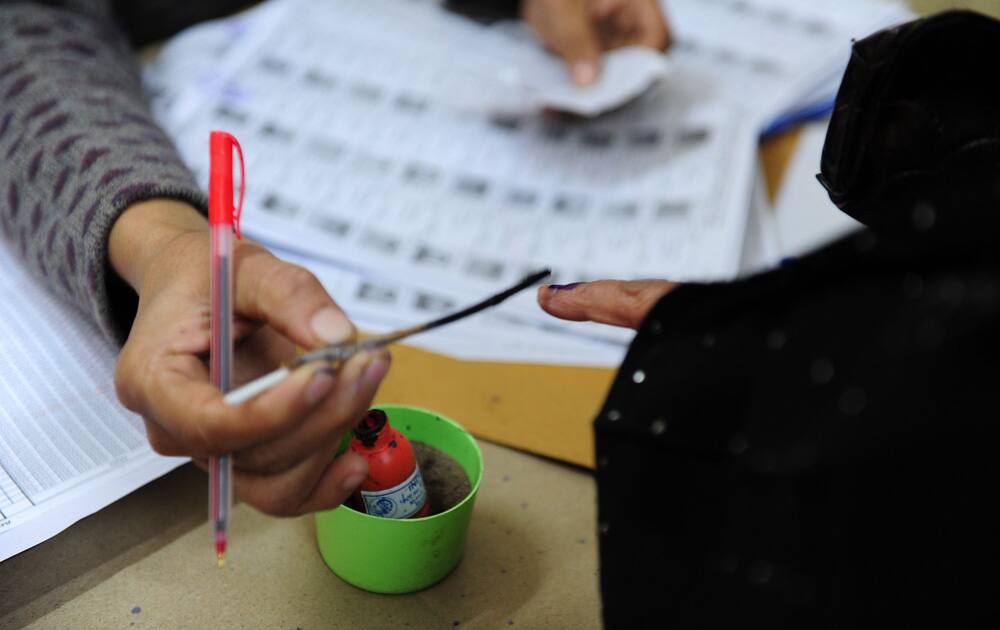 People cast their votes for Delhi Assembly elections, at a polling station in Delhi. Pic Courtesy- DNA