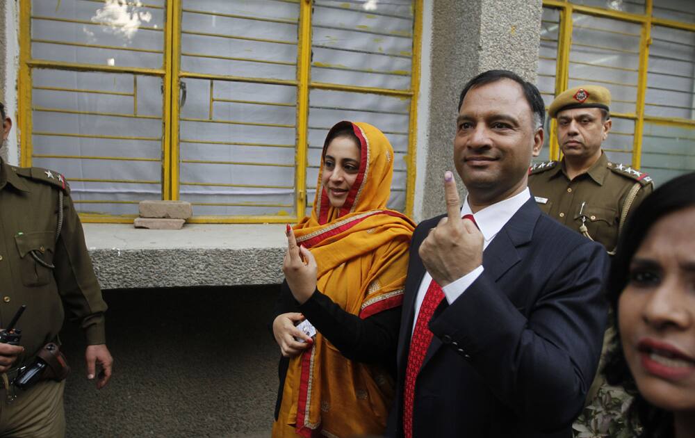 People after casting their votes for Delhi Assembly elections, at a polling station in Delhi. Pic Courtesy- DNA