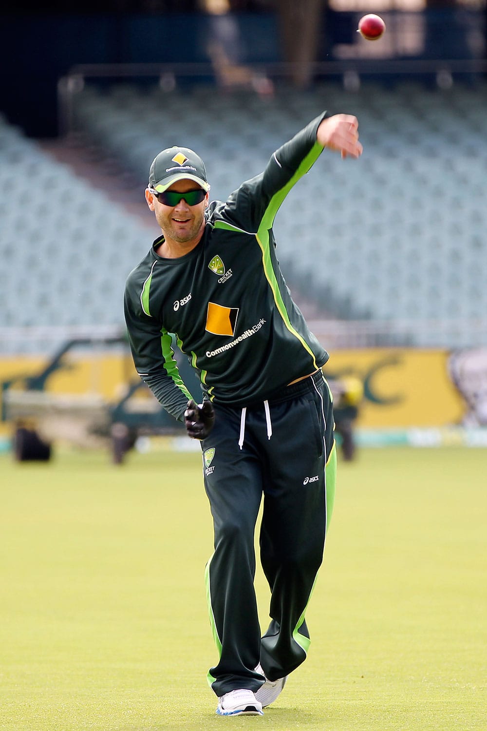 Australian captain Michael Clarke bowls during training in Adelaide, Australia. England will play Australia in the second Ashes test match scheduled to start Thursday.