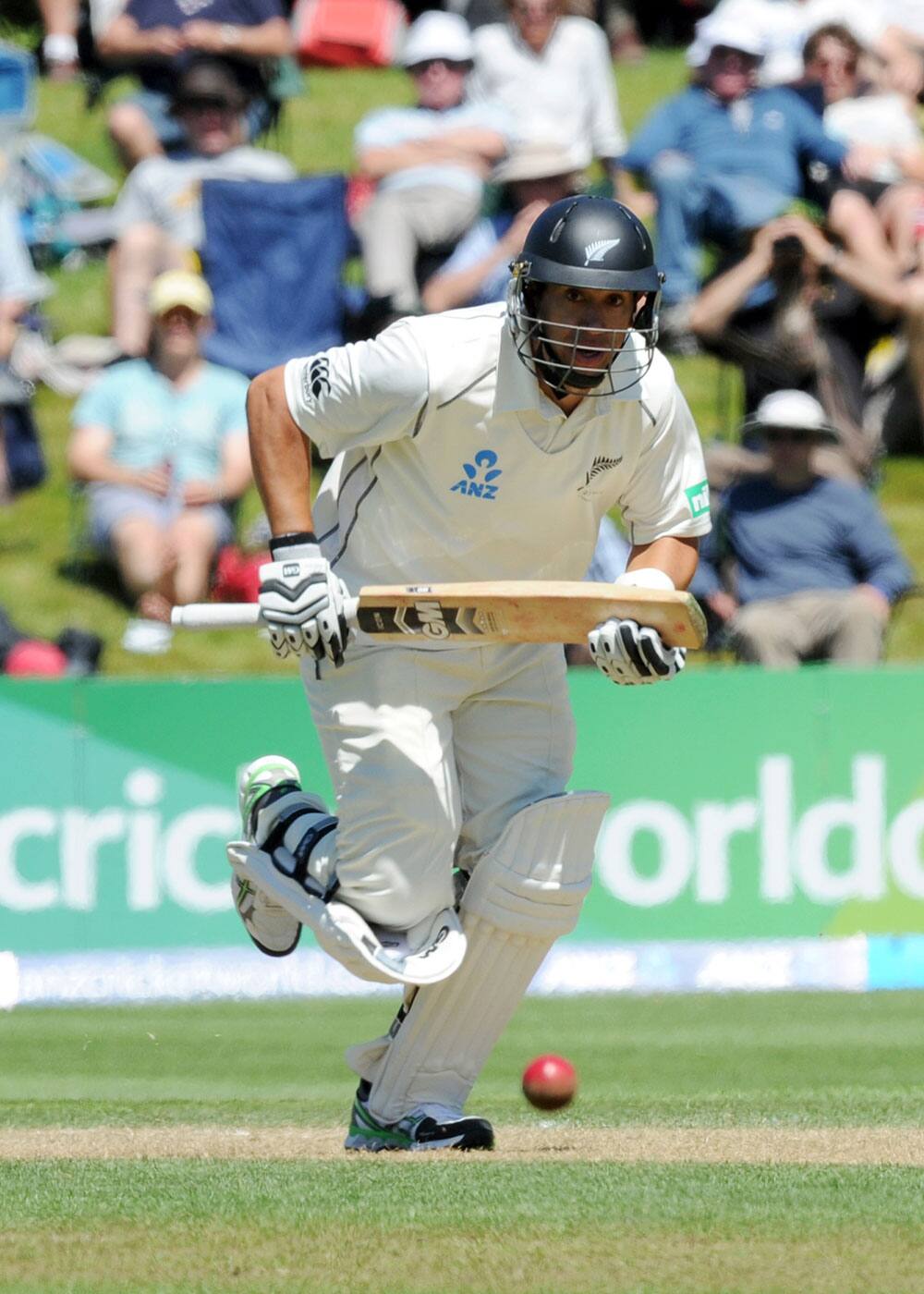 New Zealand`s Ross Taylor makes a run against West Indies on the second day of their international cricket match in Dunedin, New Zealand.