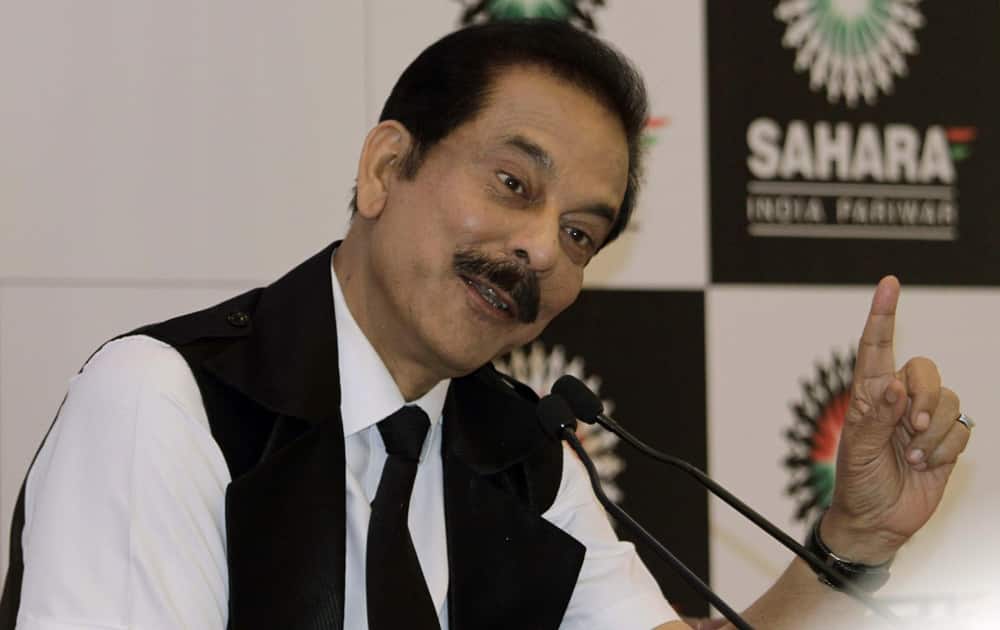 Sahara India Pariwar Managing Worker and Chairman Subrata Roy gestures as he addresses a press conference in Kolkata. Roy announced that his company will invest in a medical college and hospital at Sonarpur and also in township projects in West Bengal state.