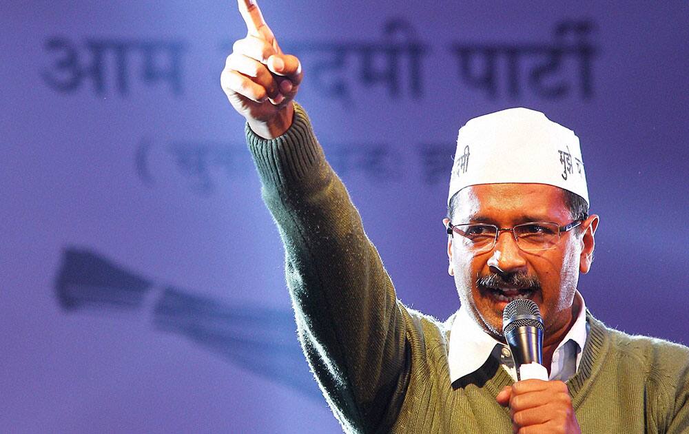 Aam Aadmi Party convener Arvind Kejriwal campaigns for Delhi Assembly election 2013, in New Delhi.
