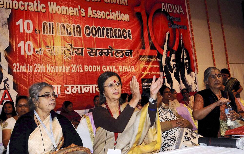 CPM leaders Brinda Karat and Suhasini Ali during the 10th conference of All India Democractic Women`s Association in Bodhgaya.