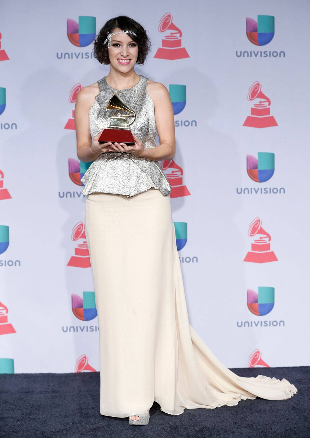 Gaby Moreno poses with the award for best new artist backstage at the 14th Annual Latin Grammy Awards at the Mandalay Bay Hotel and Casino.