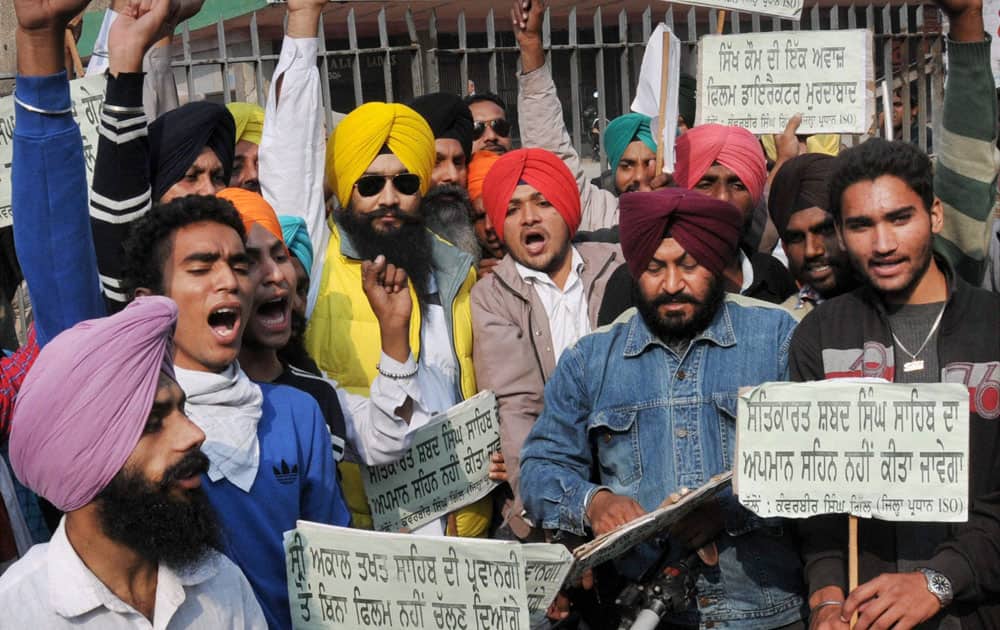 Sikh organizations protesting against the release of movie ‘Singh Sahib the Great`, in Amritsar.