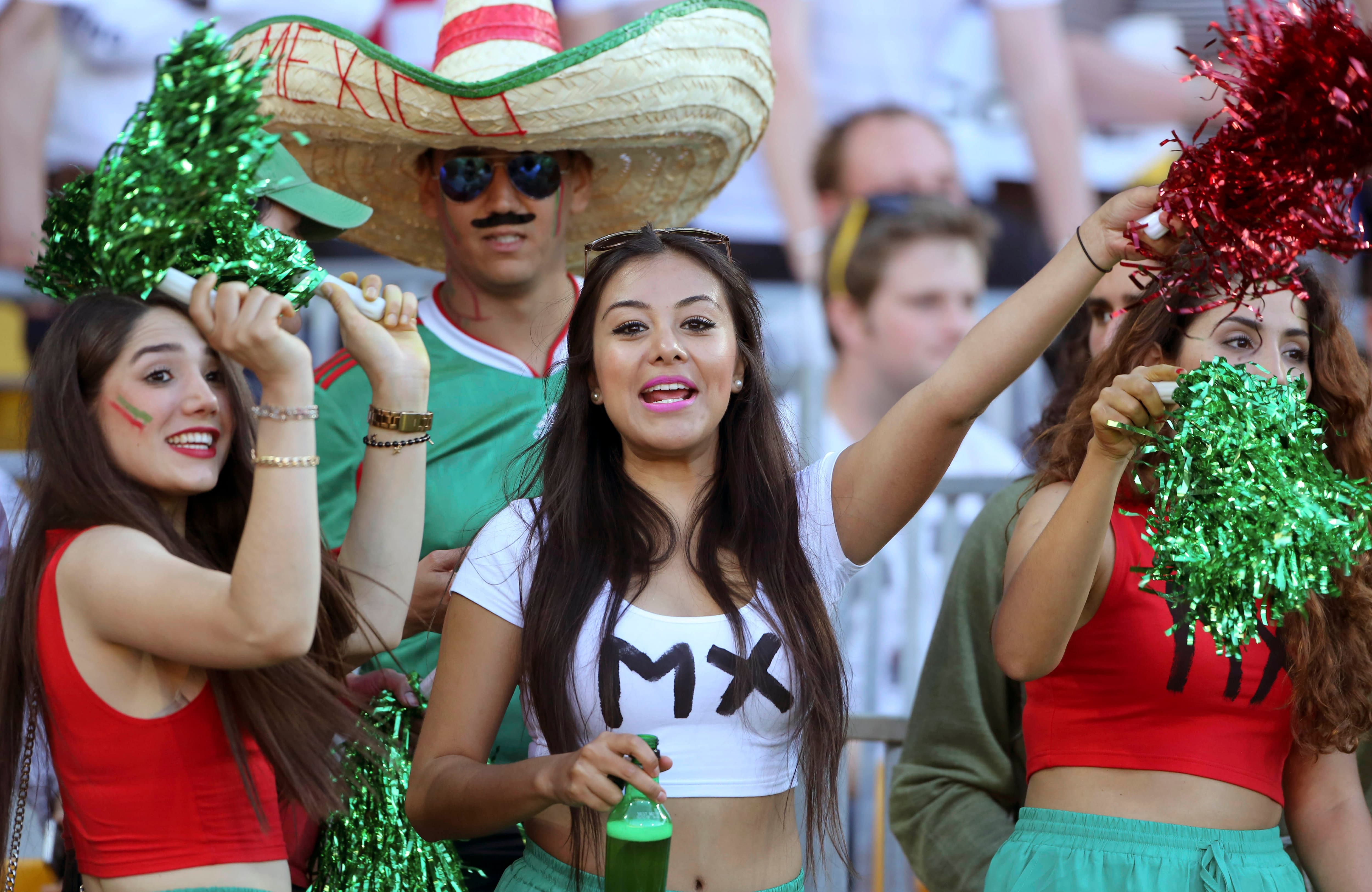 Mexican fans celebrate a goal in the World Cup soccer qualifier against New Zealand at Westpac Stadium in Wellington, New Zealand.