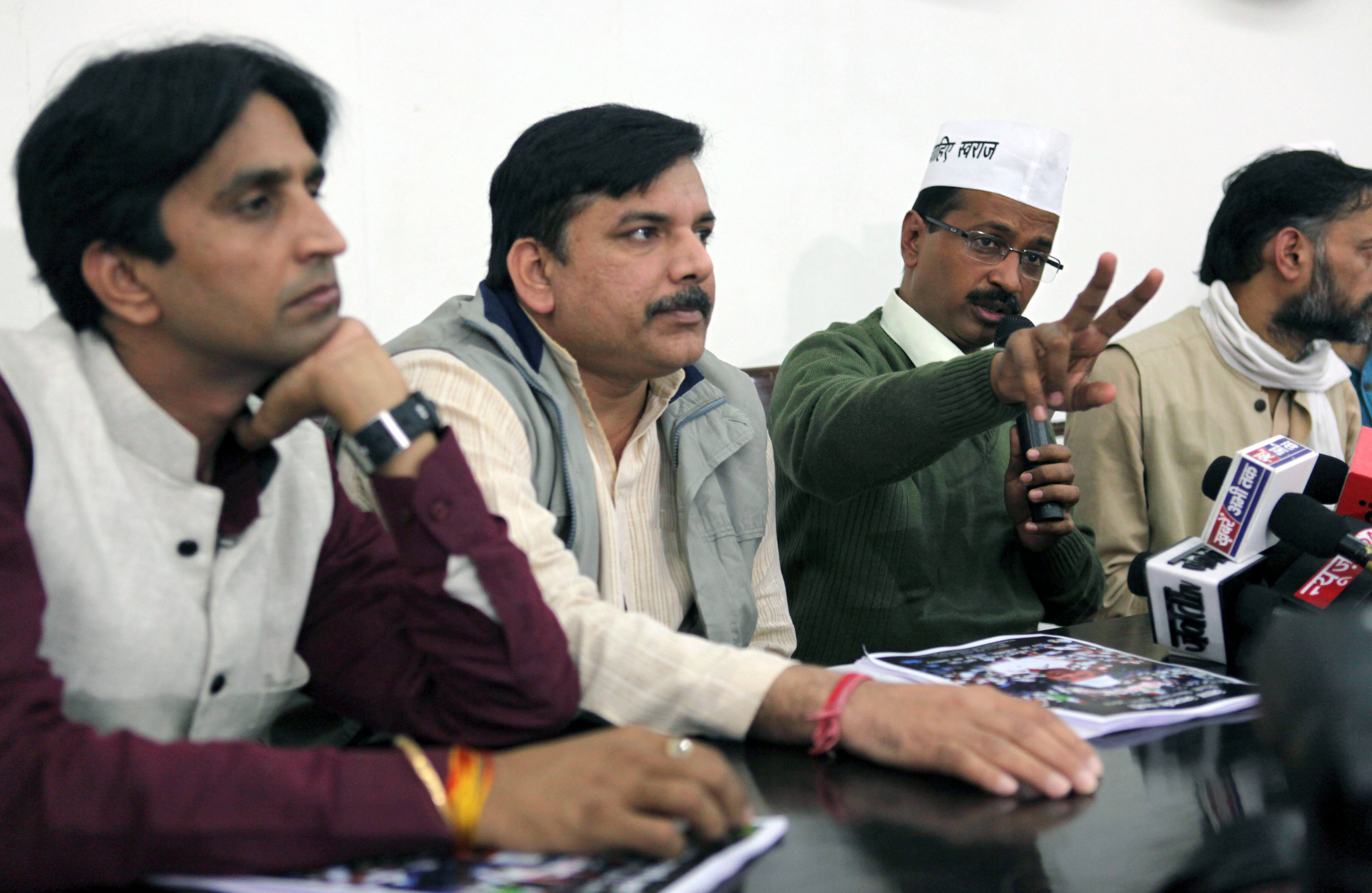 Arvind Kejriwal gestures as he speaks during an event to release his party`s manifesto for the upcoming Delhi election in New Delhi.