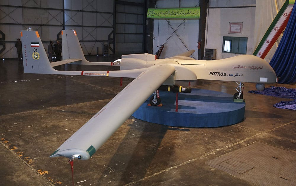 Iranian Defense Ministry claims to show a Fotros drone aircraft, in an undisclosed location, in Iran. Iran unveiled a new aircraft Monday that it says is the biggest drone yet to be developed in the Islamic Republic, capable of staying aloft for up to 30 hours.