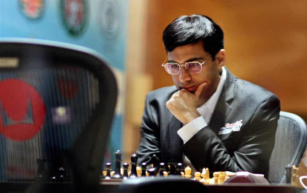 Viswanathan Anand of India during the seventh match against Magnus Carlsen of Norway at FIDE World Chess Championship in Chennai.
