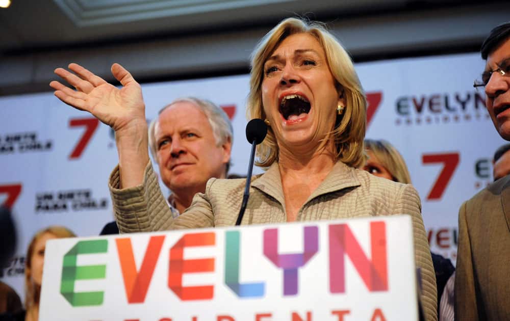 Chile`s presidential candidate Evelyn Matthei speaks to supporters as first results of presidential elections are known in Santiago, Chile.