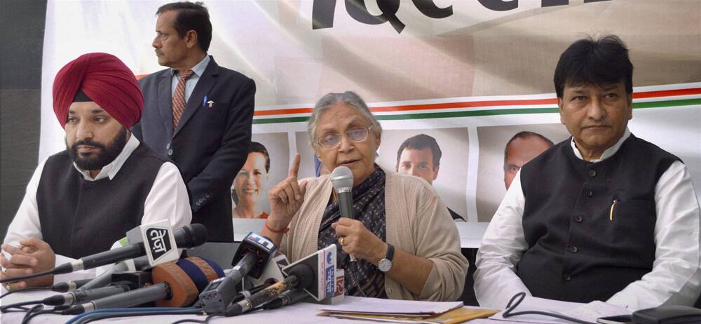Delhi Chief Minister Sheila Dikshit with Arvinder Singh Lovely and Haroon Yusuf addressing a press conference in New Delhi.