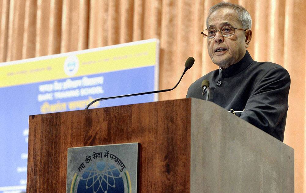 President Prananb Mukherjee addresses the graduation ceremony of Bhabha Atomic Research Centre (BARC) training school at Tarapur in Maharashtra.