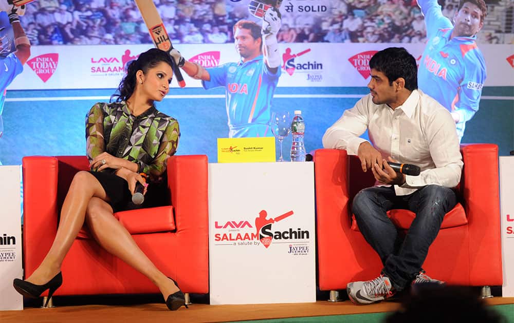 Sania Mirza (L) and Sushil Kumar (R) at the Salute Sachin Conclave organised by India Today Group in Mumbai. Pic Courtesy: DNA