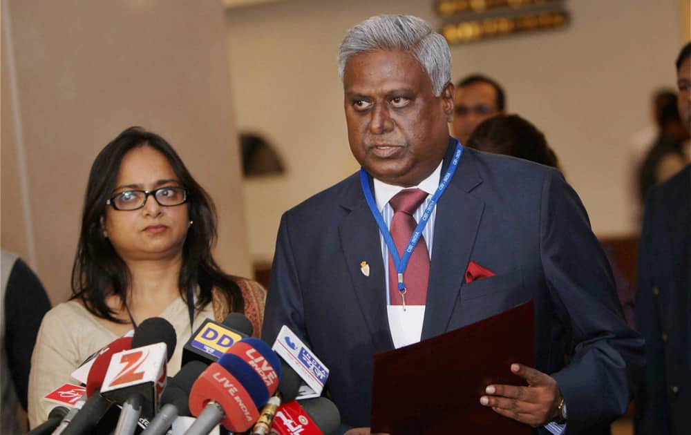 CBI director Ranjit Sinha reading a statement before media to applologise for his remark on rape in New Delhi.