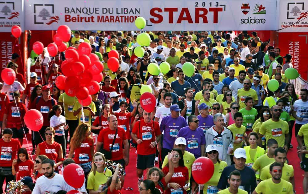 Lebanese and foreign runners participate in the 10 kilometer (6.2 mile) Fun Run of Beirut International Marathon, in Beirut, Lebanon.
