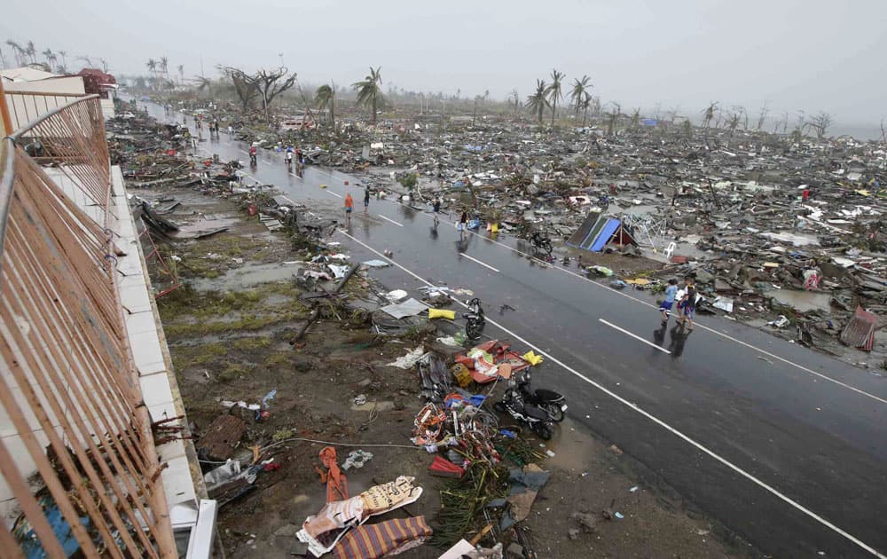 Typhoon Haiyan, one of the strongest storms on record, slammed into six central Philippine provinces Friday leaving a wide swath of destruction and hundreds of people dead.