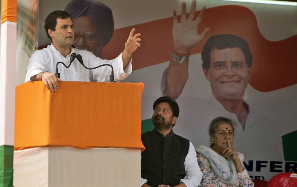 Rahul Gandhi addresses a meeting of the elected representatives of local governing bodies in Jammu.
