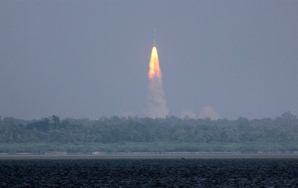 The Polar Satellite Launch Vehicle (PSLV-C25) rocket lifts off carrying India`s Mars spacecraft from the east coast island of Sriharikota, India.