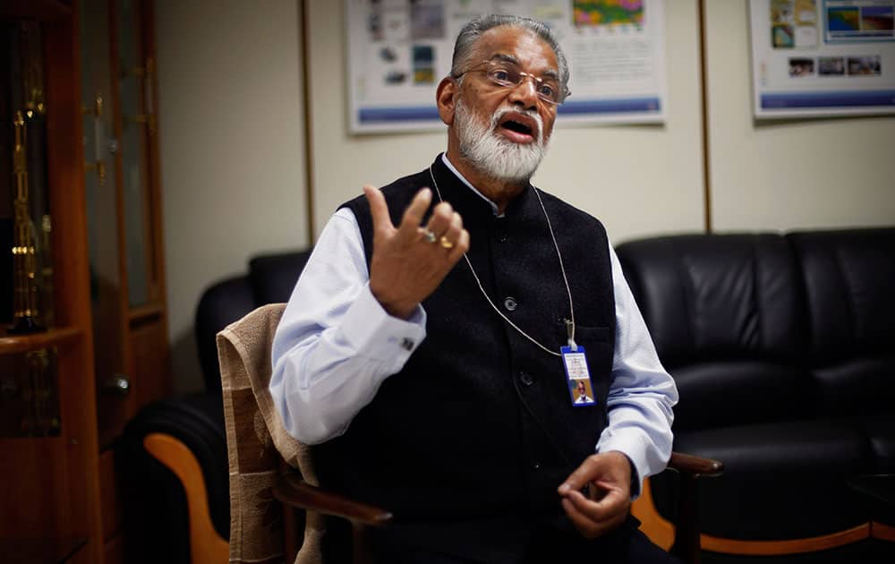 Chairman of the Indian Space and Research Organization (ISRO) K. Radhakrishnan speaks during an interview at his office in New Delhi, India.