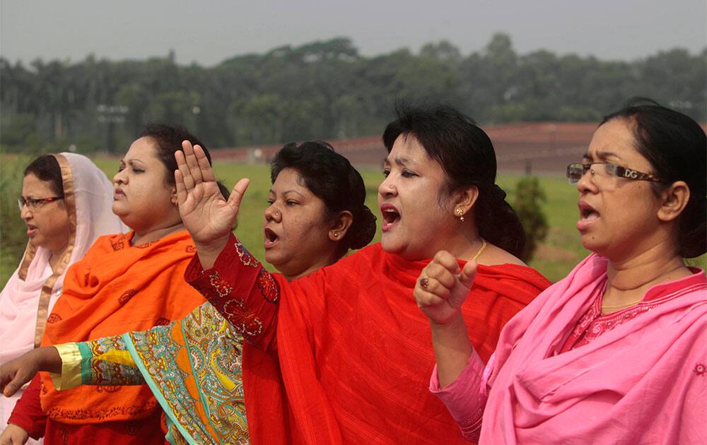 Main opposition Bangladesh Nationalist Party (BNP) lawmakers shout slogans in the premises of the Parliament during a general strike in Dhaka, Bangladesh.