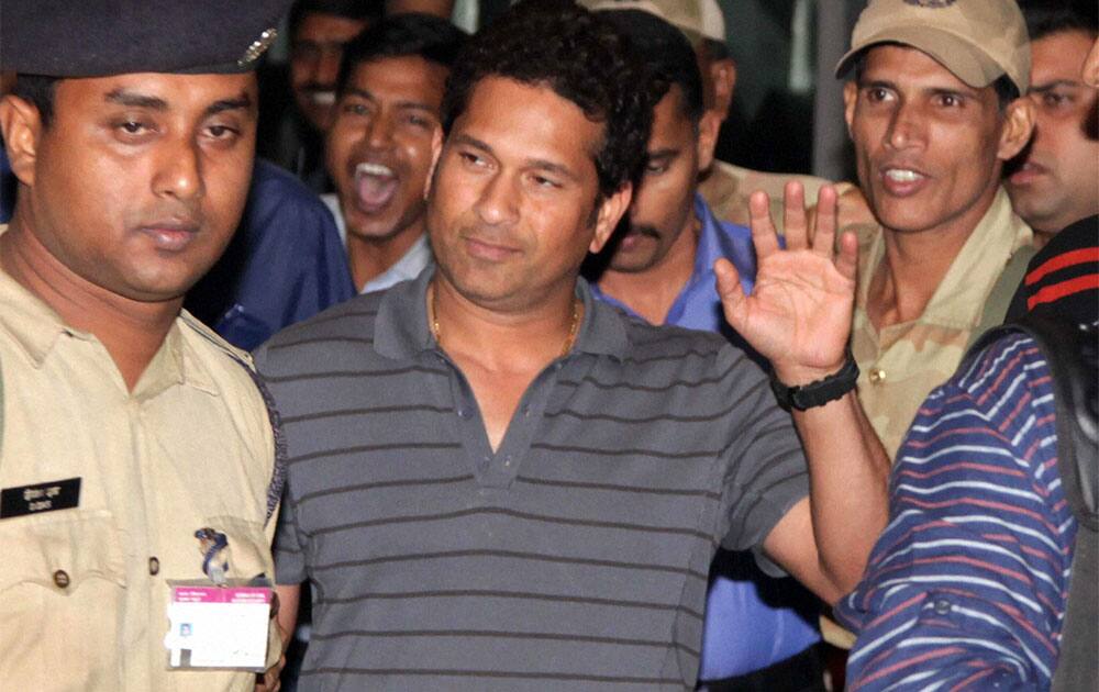 Master blaster Sachin Tendulkar arrives at Dum Dum Airport for the upcoming Test match,in Kolkata.