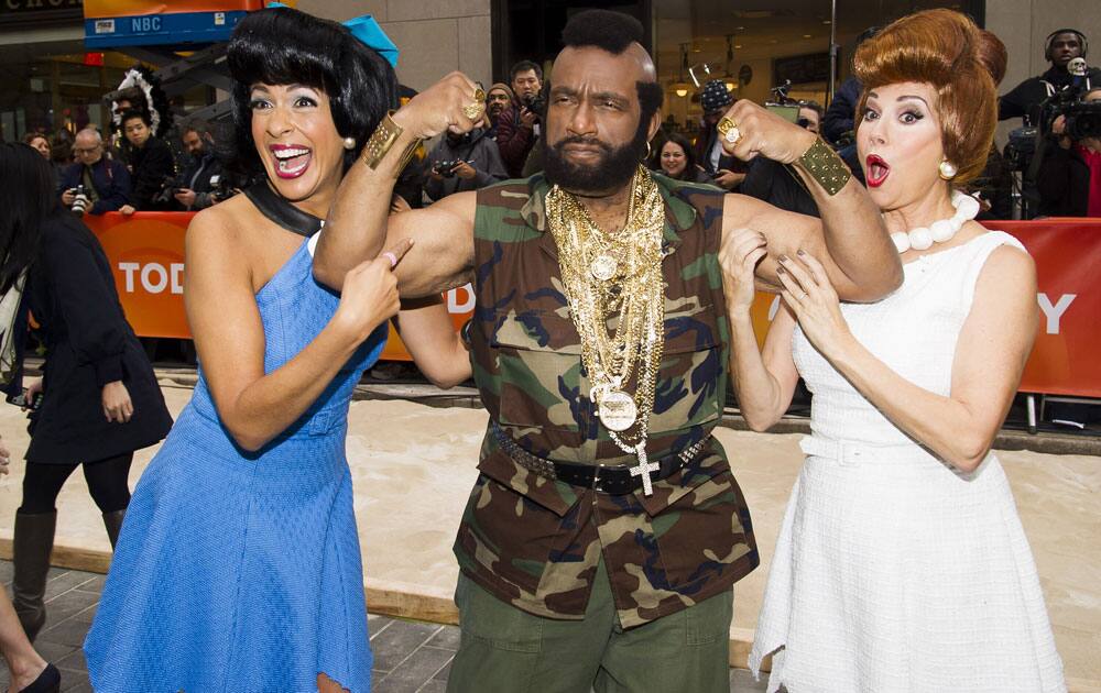 Hoda Kotb, as Betty Rubble, from left, Al Roker, as B.A. from
