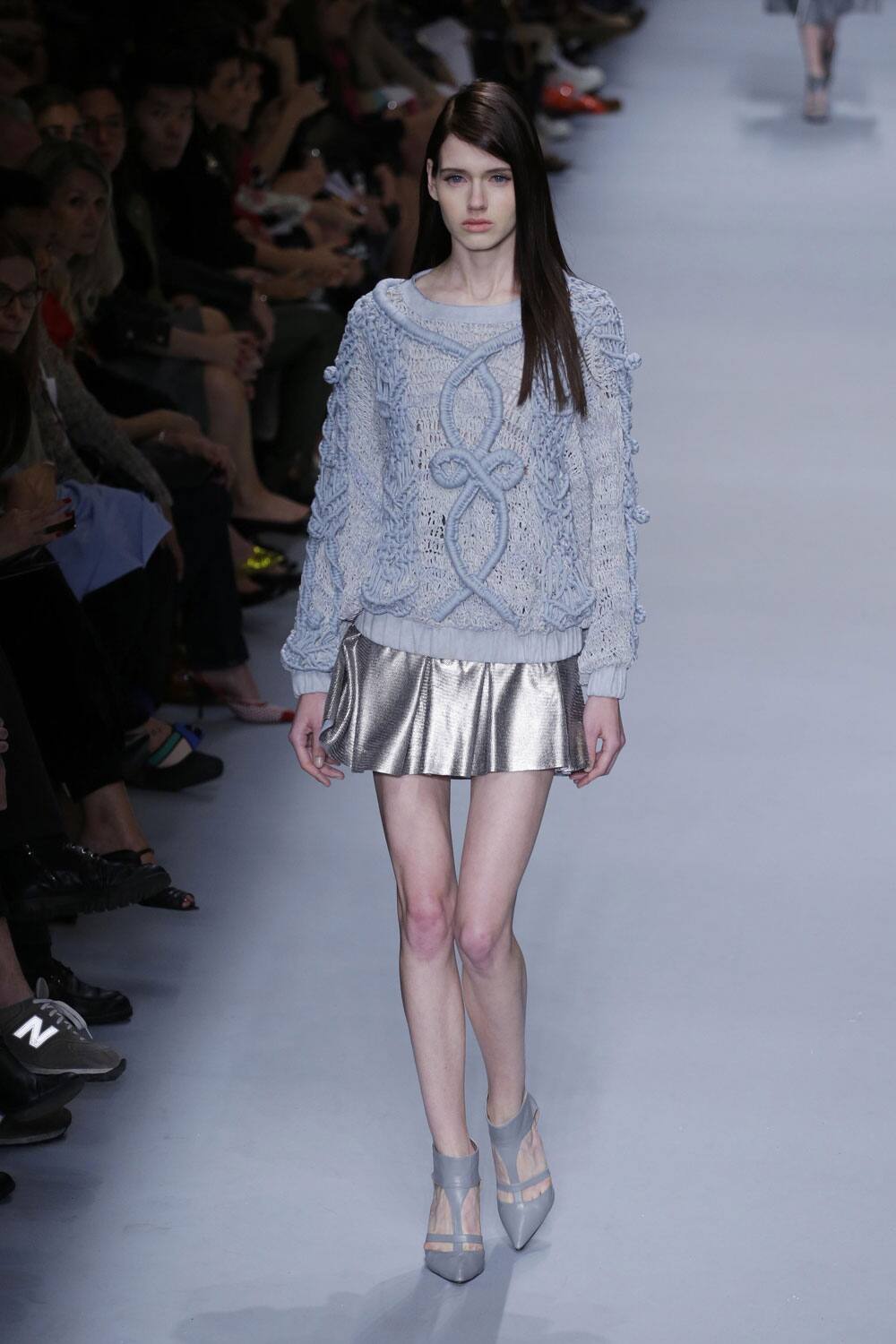 A model wears a creation from Patricia Motta winter collection during the Sao Paulo Fashion Week in Sao Paulo, Brazil.