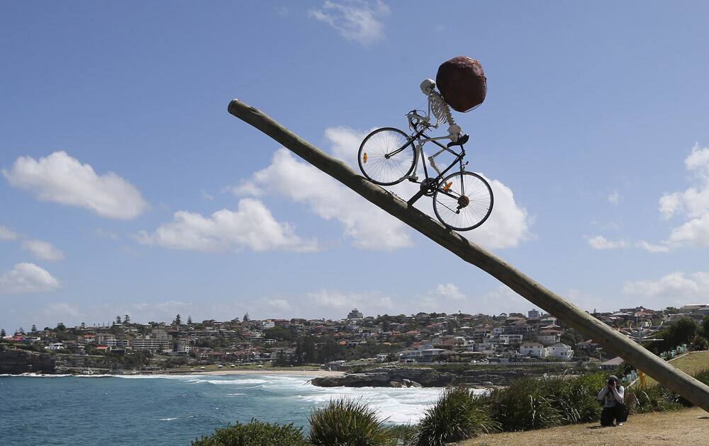 A sculpture by Australian artist Ken Unworth is displayed at Australia`s largest annual outdoor sculpture exhibition,
