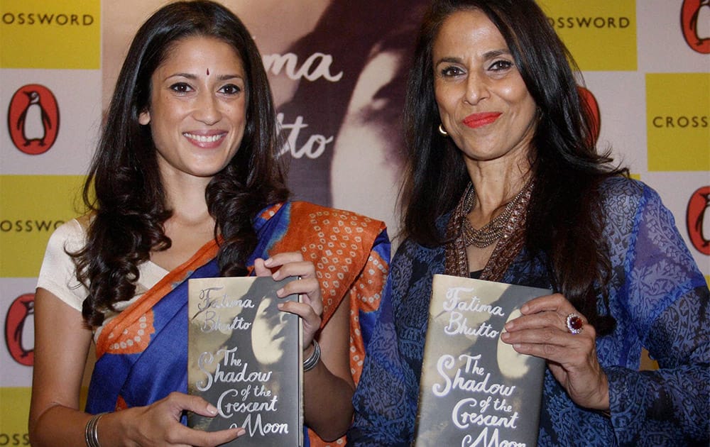 Pakistani poet and writer Fatima Bhutto and Columnist and novelist Shobhaa De during the launch of Bhutto`s first novel `The Shadow of the Crescent Moon` in Mumbai.
