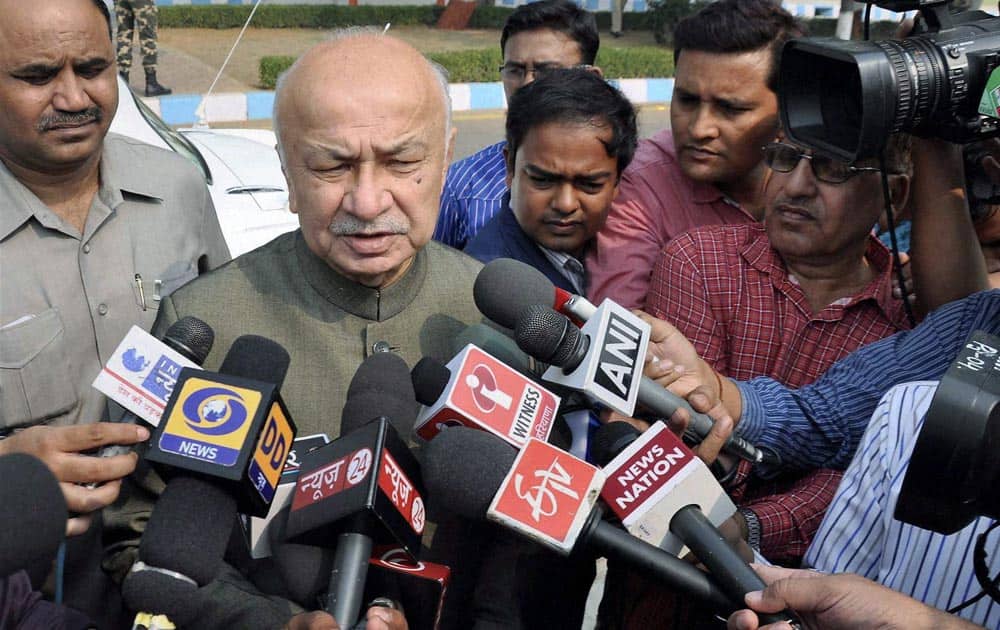 Sushilkumar Shinde talks with media at the 74th Anniversary function of the CRPF at Kadarpur in Gurgaon.