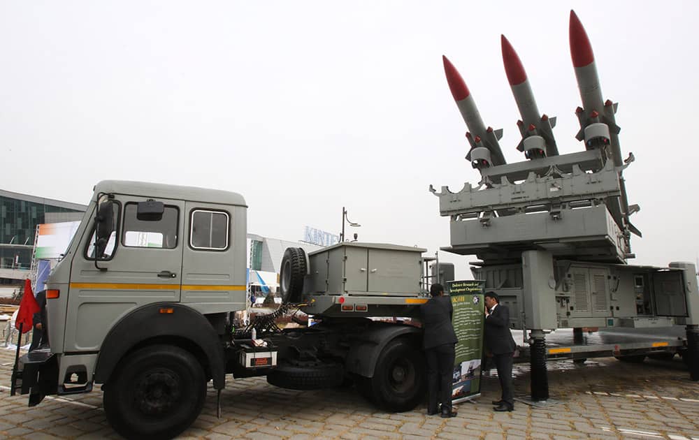 Akashi, India`s Mobile Launcher System, is displayed during a media day of Seoul International Aerospace and Defense Exhibition (ADEX) 2013 in Goyang, South Korea.