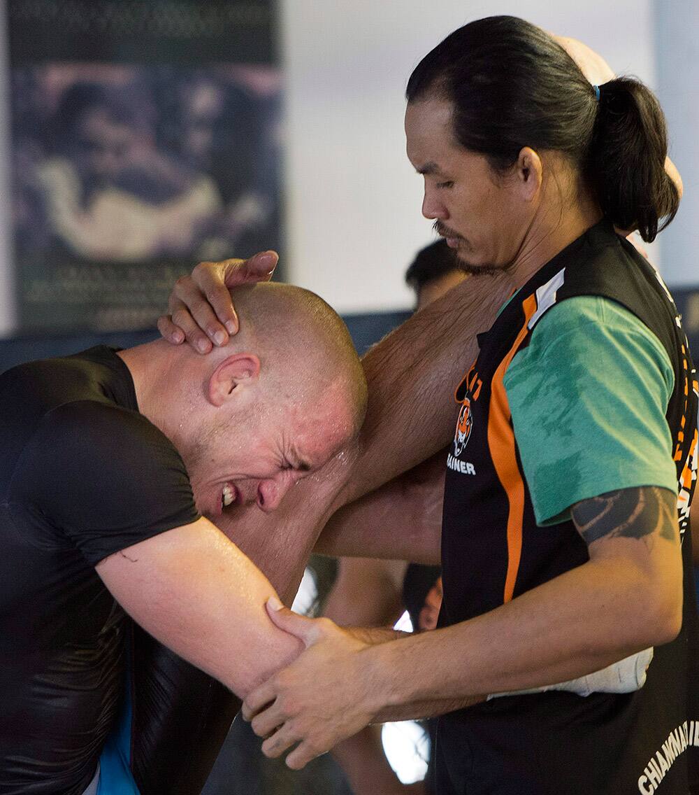 UFC welterweight champion Georges St.-Pierre trains in Montreal for his upcoming fight against Johnny Hendricks.