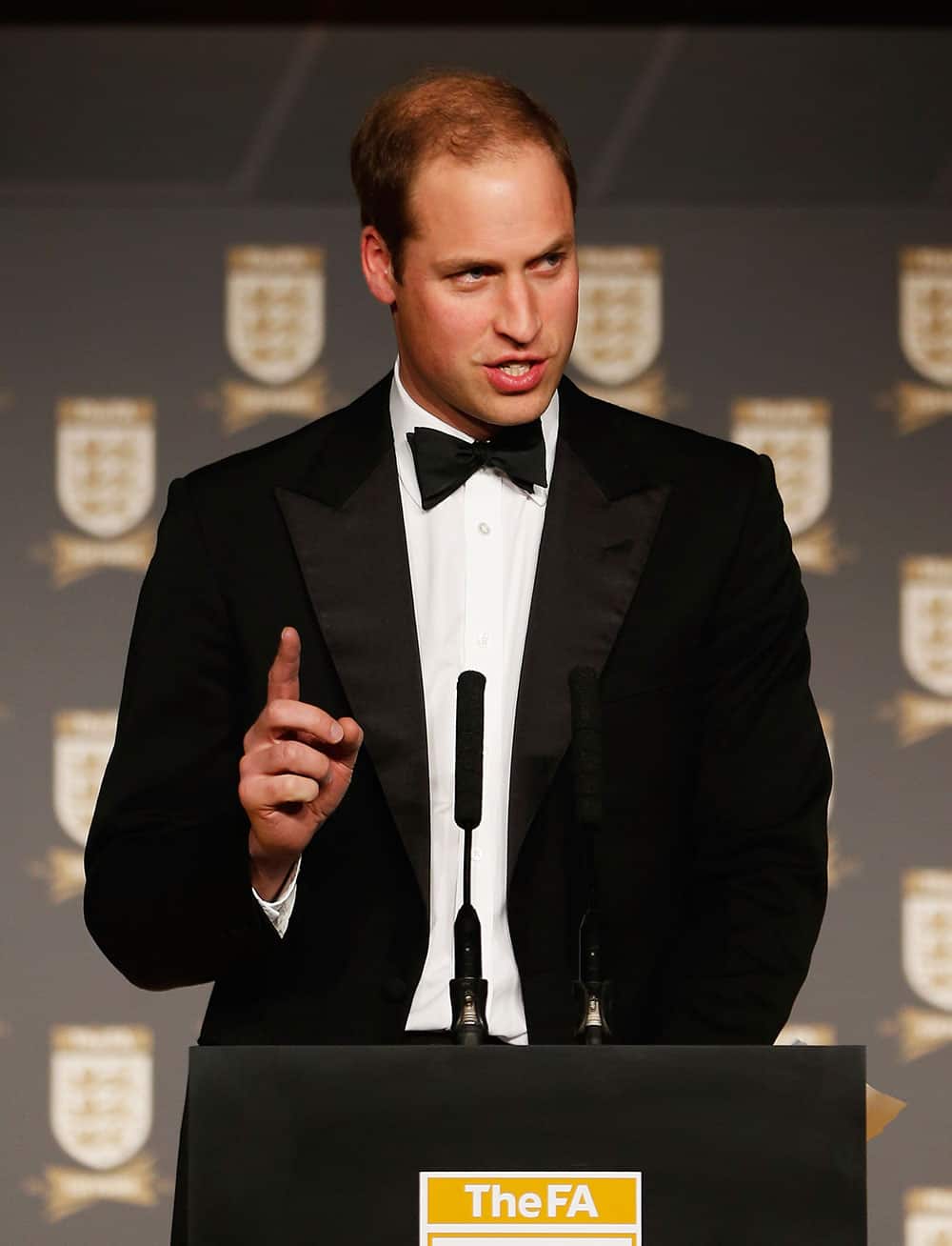 Britain`s Prince William speaks during The Football Association`s 150th Anniversary Gala Dinner in central London. The Football Association was founded 150 years ago on October 26, 1863.