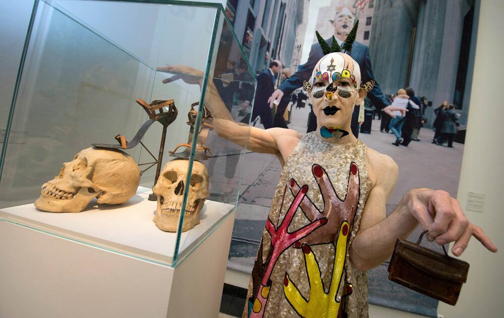 South African artist Steven Cohen poses next to his performance artwork `Golgatha` (2009) in the exhibition `My Joburg - Art Scene Johannesburg` in the Kunsthalle in the Lipsiusbau in Dresden, Germany.