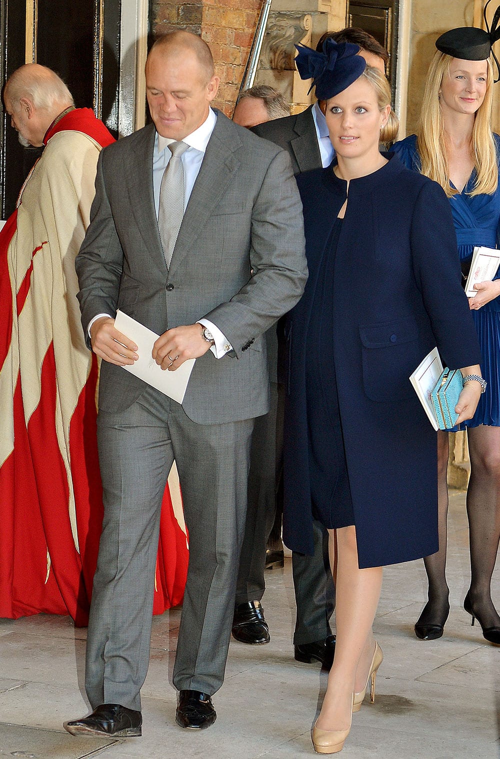 Mike and Zara Tindall (nee Phillips) leave the Chapel Royal in St James`s Palace in central London, following the christening of Prince George, the son of Prince William and his wife Kate, by the Archbishop of Canterbury.