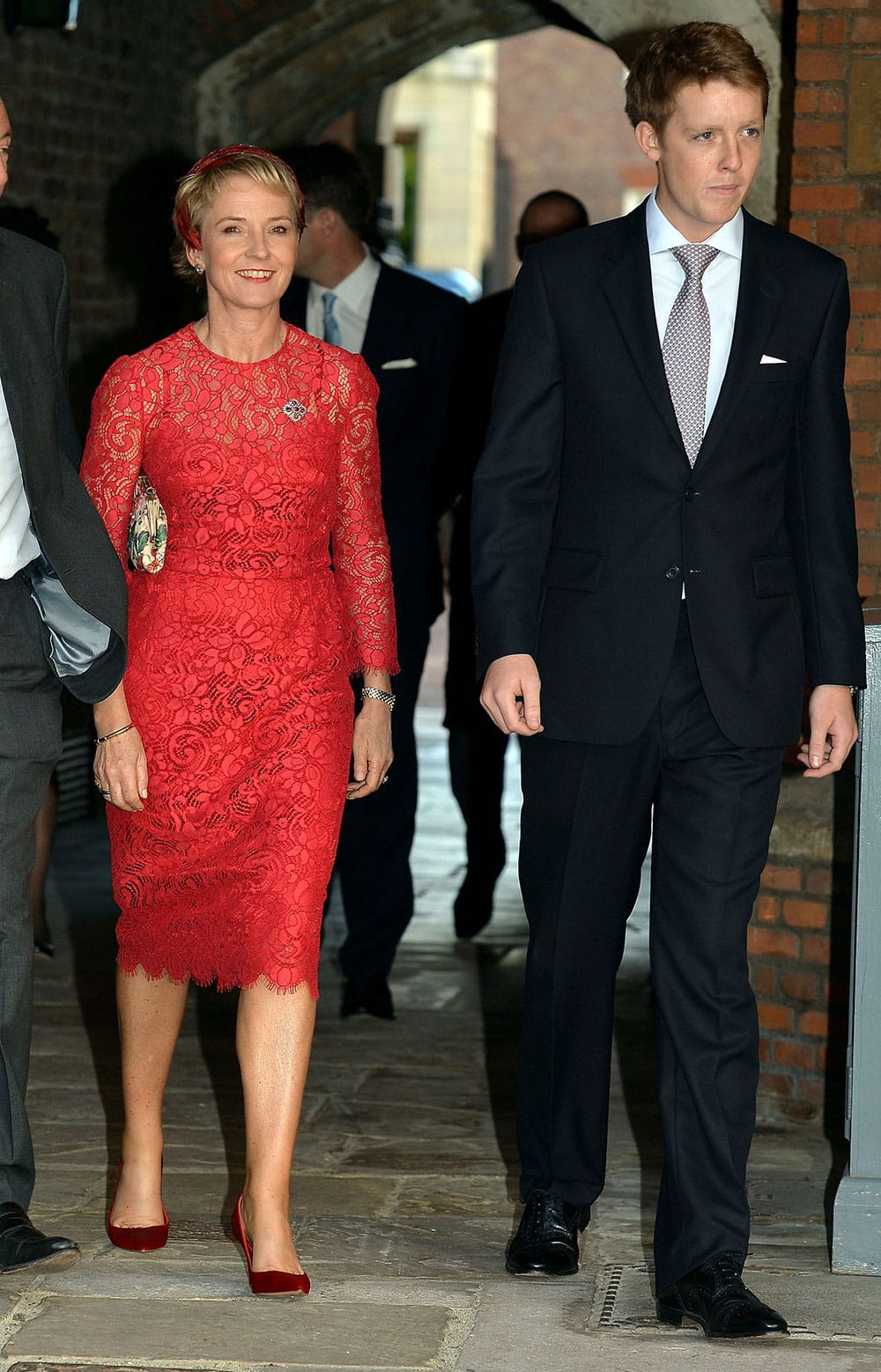 Julia Samuel and Hugh Grosvenor, arrive at the Chapel Royal in St James`s Palace, central London for the christening of Britain`s Prince George.